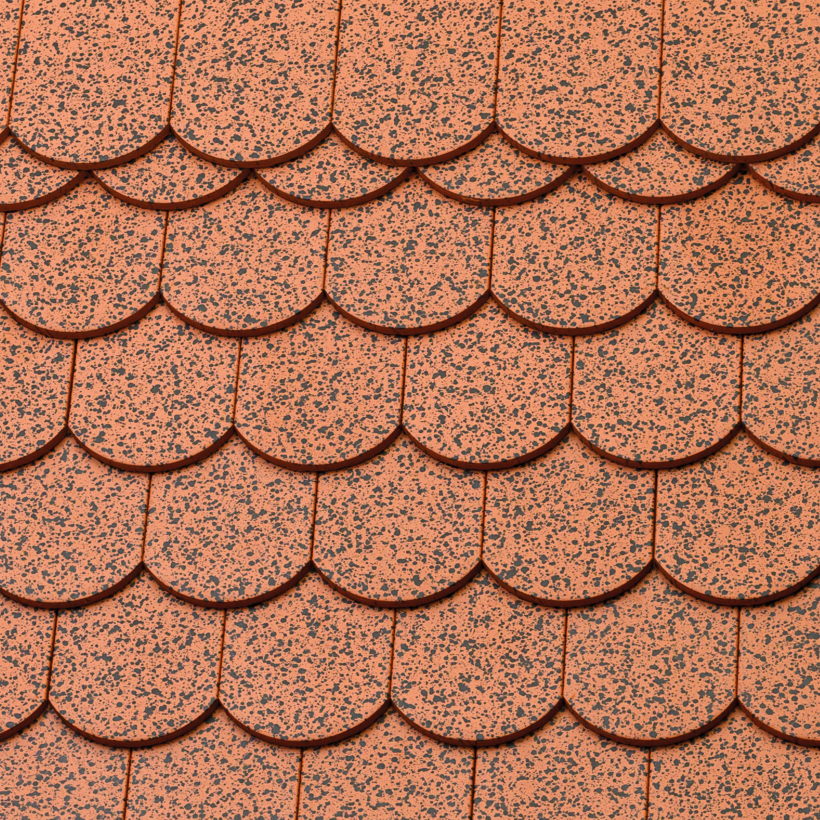 Gedeckte Fläche mit Biberschwanzziegel in fleckfarbig